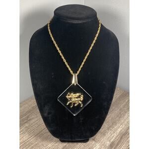 Vtg Sagittarius Zodiac Sign Gold Tone Chunky Pendant Necklace Signed Leonardo